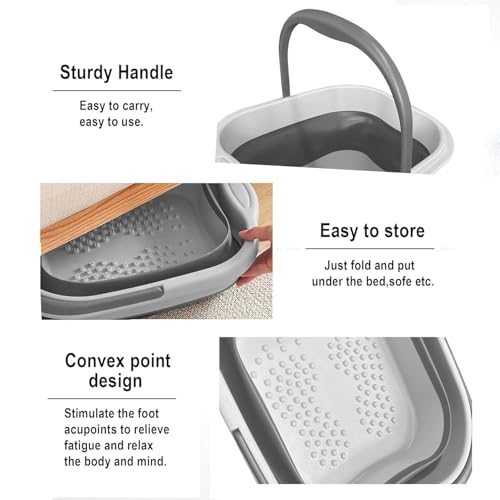 Collapsible Foot Bath Basin for Soaking Feet, Foot Soak Tub, Plastic Foot Bucket with Handles and Massage Acupoint for Pain Relief,Pedicure,Home Spa Treatment (White)