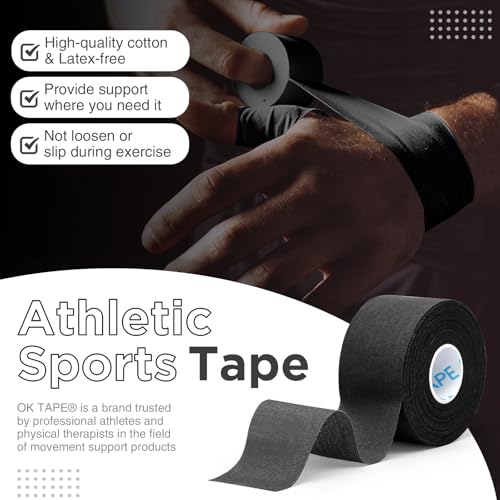 OK TAPE 4 Rolls Black Athletic Tape, Sports Tape, Very Strong, Easy Tear - color: Black-4 Rolls, size: 15 yards