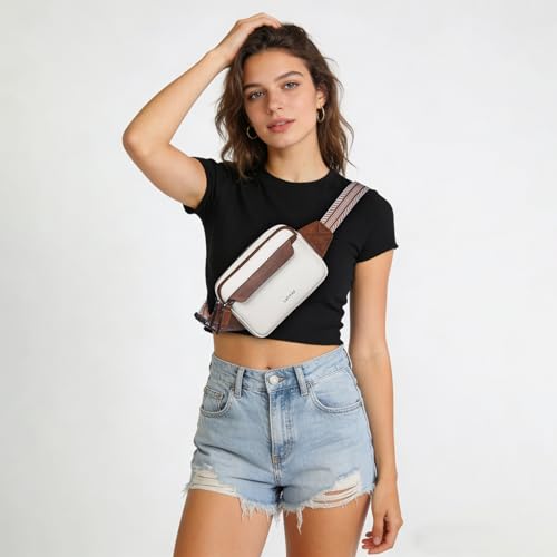 LATMAP 3L Fanny Packs for Women Cross Body Bag Vegan Leather Belt Bag Beige - color: Beige