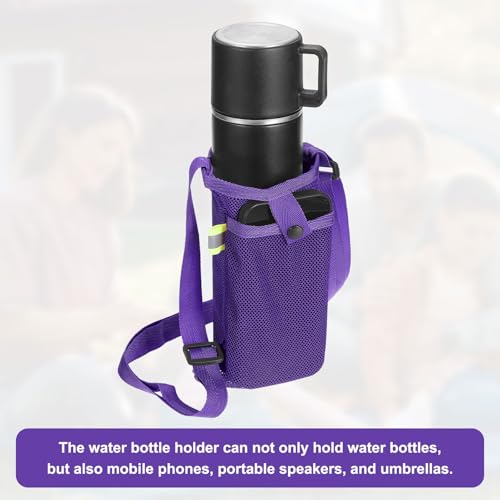 Uxcell Water Bottle Holder With Adjustable Shoulder Strap, Carrier Bag, Mesh Crossbody Carrier With Pocket for Sports, Hiking, Walking, Travel - color: Purple