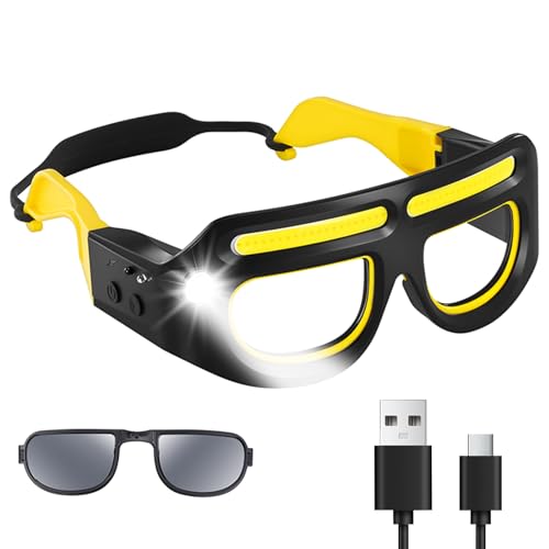 LED Headlight Glasses Rechargeable Headlight Glasses with Motion Sensor & Touch Control, Adjustable Safety Eyewear - color: Yellow-2