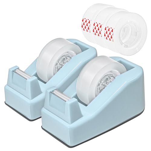 2-Pack Compact Desktop Tape Dispenser with 5 Rolls 3/4" Tape, Blue - color: Blue