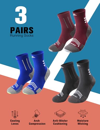Mens Compression Running Socks: 360° Targeted Support Secure Fit - color: C-gray Red Blue, size: 6-9
