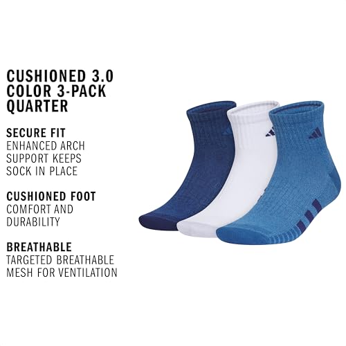 adidas Cushioned 3.0 3-Pack Quarter Socks - color: Dark Blue/White/Dusky Ink Blue/3/Color