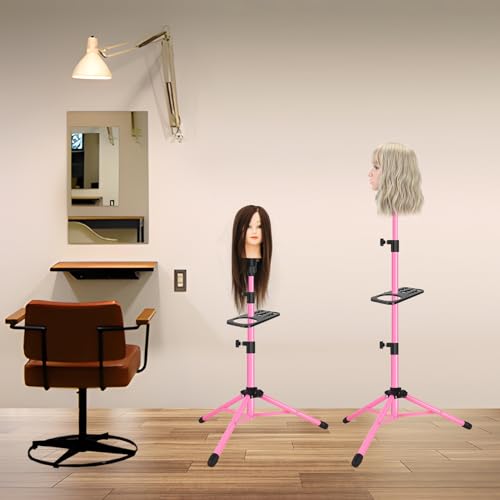 ZQIAN BEAUTY Wig Head Stand 50 Inch Metal Mannequin Head Stand for Hairdressing Training Head Adjustable Wig Stand Tripod with Tool Tray (Pink, Mannequin Head Not Included) - color: Pink, size: 50 Inch