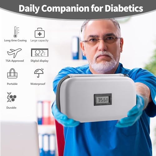 Insulin Cooler Travel Case TSA Approved Refrigerated Medicine Cooler for Travel w/Thermometer Temperature Diabetic Case w/2 Reusable Ice Packs for Daily Life Trip - color: Gray