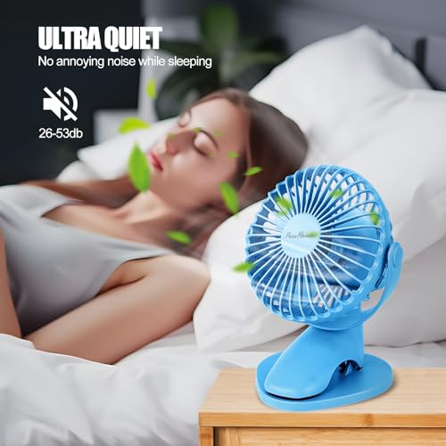 Portable Clip Fan Battery Operated,3 Speeds USB Rechargeable Mini Table Fan with Strong Airflow,360°Rotation Ultra Quiet Personal Desk Fan for Home Office Bedroom Dorm Stroller Camping - Blue - color: Blue