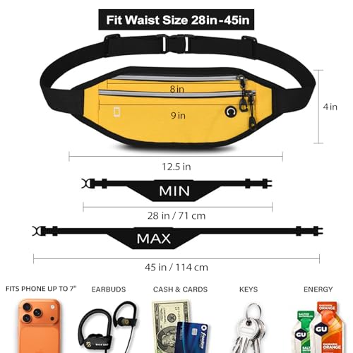 Fanny Packs for Women Men,Travel Money Pouch,Adjustable Running Belt,Yellow - color: Yellow