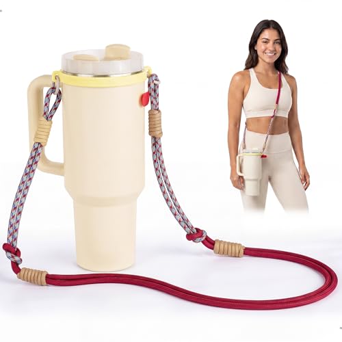 Water Bottle Strap Compatible with Owala & Hydro Flask 12 oz-40 oz, Holder with Shoulder Strap Compatible Stanley Cup Accessories - color: Red