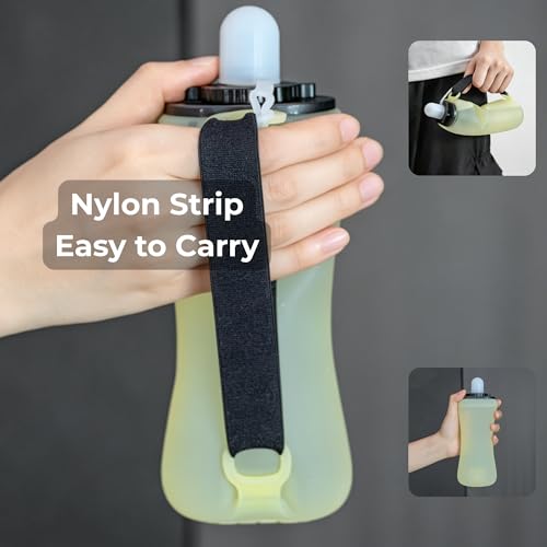 Handheld Running Water Bottle, Collapsible Silicone Foldable 350mL - color: Translucent Yellow