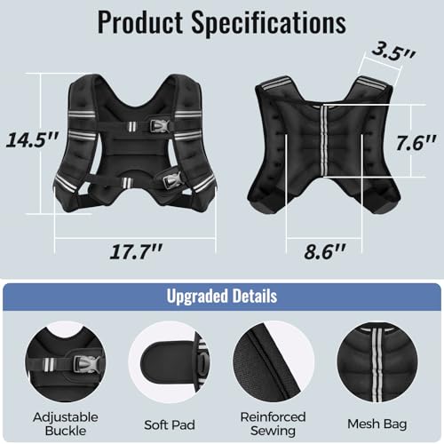 Zeerun Weighted Vest, 6/8/10/12/15/18/20/24/30LB for Men Women - color: Black, size: 15 Lb