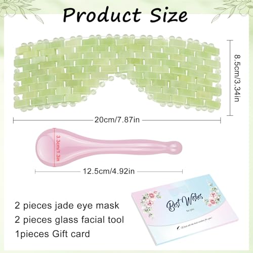 4 Pcs Jade Eye Mask & Skin-Safe Glass Facial Massage Tool, Jade Cooling Mask & Gua Sha Therapy Roller for Skincare Relieve Puffiness, Anti-Aging, Stress Relief - color: Pink