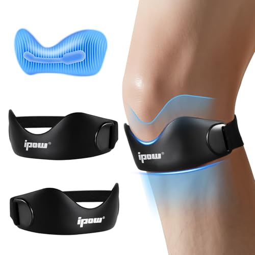 IPOW Silicone Patellar Tendon Support Strap Adjustable Non-Slip Patella Band Support Knee Brace for Hiking, Running, Jumpers Knee, Tendonitis, Basketball, Squats - color: black blue