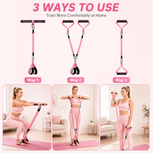 MENOLY Multifunction Pedal Resistance Band with Handle, 3 Different Levels Tube Adjustable Resistance Bands for Abdomen, Waist, Arm, Core/ABS, Leg Workout for Women Men