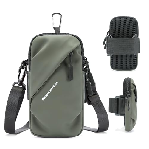 Phone Holder Arm Bands, Small Crossbody Shoulder Holsters Bag with Arm Band, Fits iPhone and All Cell Phones, Use for Running, Walking, Hiking & Biking (Plus Size Army Green) - color: Army Green
