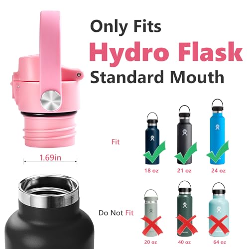 EIPOSAU Auto Flip Lid for Hydro Flask Standard Mouth Bottle, Spout lid for HydroFlask Narrow Mouth Bottle, Replacement Lid with Button Lock - color: Pink