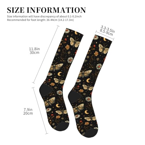 Cute Compression Socks Knee High Support Stockings Women Men - color: Moon Moth Flower