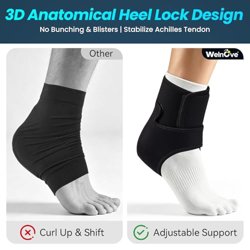 Welnove Achilles Tendonitis & Ankle Brace – Heel Lock Support for Ankle Dorsiflexion Relief, Adjustable Achilles Tendon Support Compression Pad for Men Women Heel Protectors (1 Pair, Size L, Black) - size: Large - Women 8-12|Men 7-11