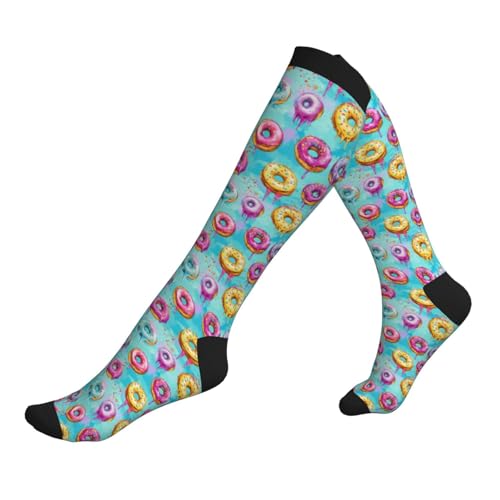 Compression Socks Knee High Circulation Support Socks For Women Men Athletic Running Hiking Travel - color: Colorful Donuts