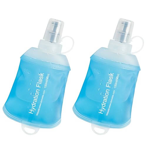 CLINTT 150ml Soft Flask, Foldable Running Water Bottle, TPU Folding Soft Water Flask, BPA-Free Collapsible Flask for Hydration Pack Running Vest, Cycling, Climbing, Hiking - 2Pcs, Blue - color: 2pcs,150ml blue