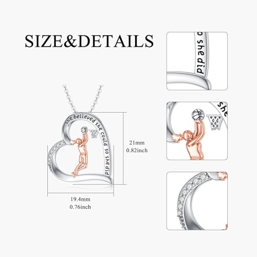 PROESS Tennis/Basketball/Soccer/Gymnastics/Running/Golf/Barbell Necklace 925 Sterling Silver Sports Pendant Inspirational Jewelry Gifts for Women - style: Basketball