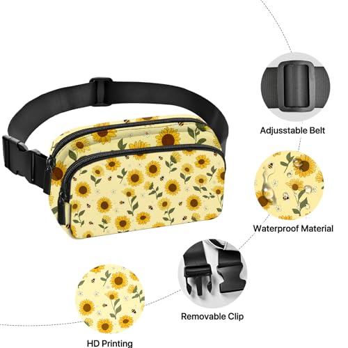 Sunflower Fanny Pack Women Fashion Belt Bag Waterproof Adjustable Strap Waist Pouch Casual Workout Travel Cycling Running - color: Gold