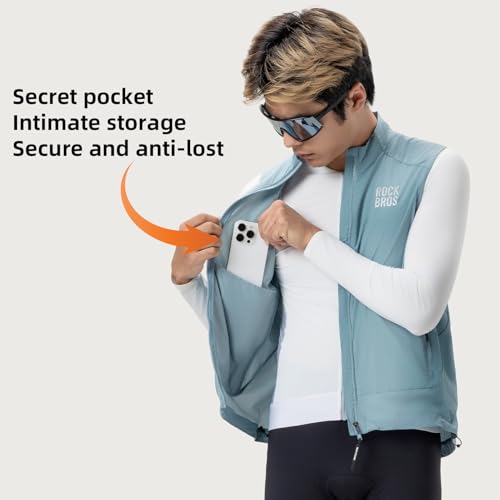 ROCKBROS Men's Cycling Vest Sleeveless Windproof Two-way Zipper Road Bike - color: Harbor Blue, size: X-Large