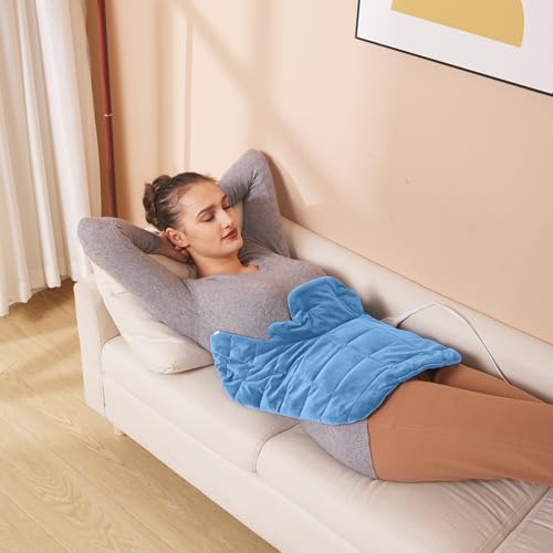 Ruqiji 19" x 24" Weighted Neck&Shoulder Heating Pad, 2.5lbs with 12 Temperature Settings&Countdown Timer,Pain Relief for Neck/Shoulders/Menstrual Pain(Light Blue) - color: 02-light Blue