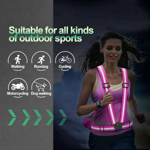 2 Packs Reflective Vest Running Gear, High Visibility Reflective Running Gear Adjustable Elastic Safety Vest for Night Jogging, Biking, Walking or Dog Walking, Running Vest for Men Women Children - color: green &Pink