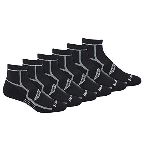 Saucony Men's RunDry Bolt Performance Quarter Socks, Available in L-XL (6, 12 Pairs) - color: Black Basic (6 Pairs), size: Large