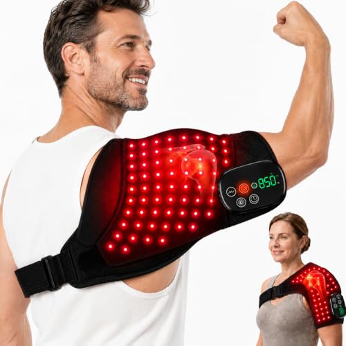 Upgraded Cordless Red Light Therapy for Shoulder Wrap with Heat & Vibration Massage, 660nm & 850nm LED Shoulder Pad for Men Women, Office Sports & Daily Use
