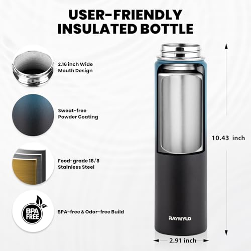 RAYMYLO Insulated Water Bottle 24 oz, Triple Wall Vacuum Stainless Steel - color: Indigo/Black, size: 24 Ounces