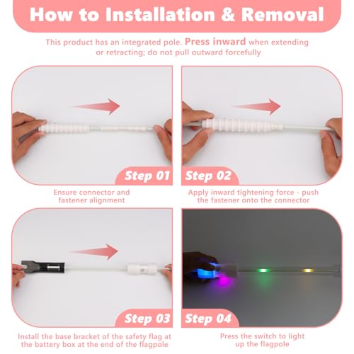 LED Bike Safety Flag Reflective 5.5 ft Lighted Bicycle Safety Flag with Heavy Duty LED Fiberglass Pole Tear-Resistant Waterproof PInk Pennant for Bike - color: Pink