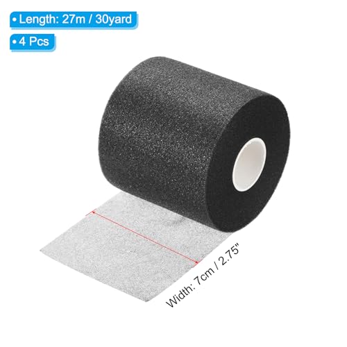 PATIKIL Foam Pre Wrap Athletic Tape 2.75 Inch x 30 Yards, 4 Rolls non-Adhesive Prewrap Headbands for Hair Soccer Sport Wrists Elbows Knees Ankles, Black - color: Black