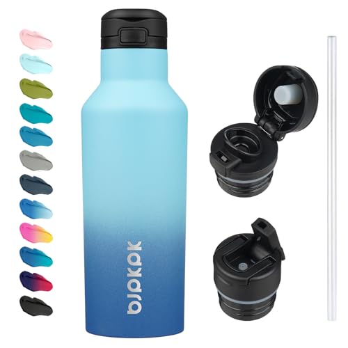 BJPKPK 17oz Insulated Thermal Water Bottle, Straw & Handle, Stainless Steel - color: Sky, size: 17 Ounces