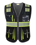 PACIFIC PPE Class 1 Safety Vest, 10 Pockets, 3M Reflective, Black, Medium - size: Medium