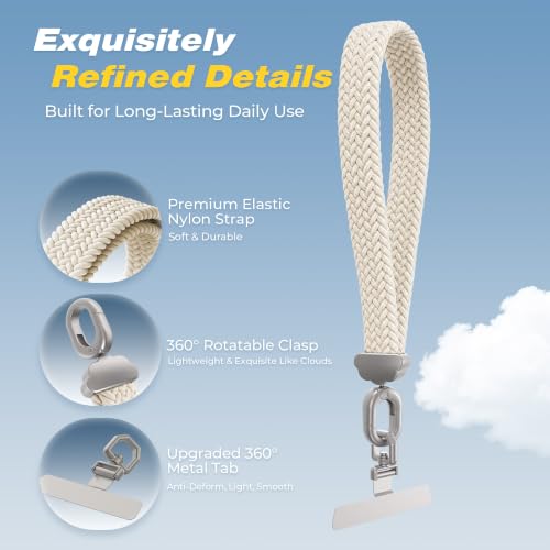 Stretchy Phone Wrist Strap, with 360° Rotatable Metal Tab - color: Stone