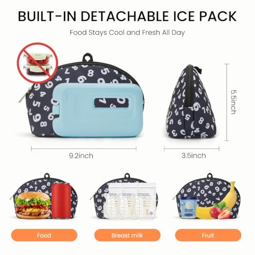 MEXS Small Cooler Bag, Freezable Snack Bag for Kids & Adults, Small Insulated Lunch Bag with Upgraded Thicker Ice Pack, Reusable Mini Cooler for Work/School/Travel - color: Black Numbers