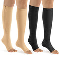 bropite Zipper Compression Socks Women & Men，2Pairs Calf Knee High 15-20mmHg Open Toe Compression Stocking suit for Walking Recovery, Pregnant, Nurse - color: C-black/Nude, size: Large-x-large