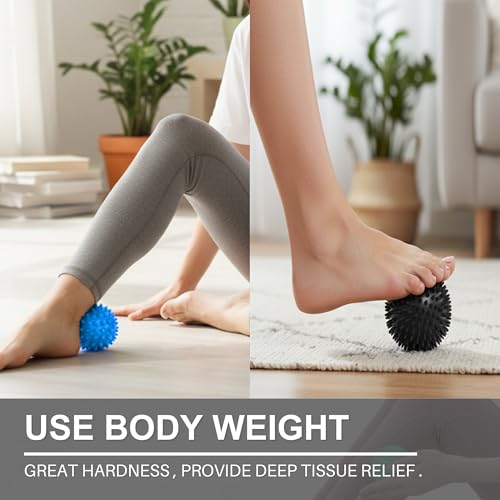 LEZER Spiky Massage Ball, Trigger Massage Point, Plantar Fasciitis, Deep Tissue Myofascial Release Tool, Foot Massager, Muscle Knot Relief, Physical Therapy, 3.5 in（Black） - style: 02－3.5 in