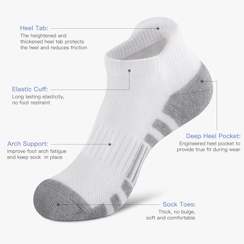 Felicigeely Athletic Running Ankle Socks Cushioned Low Cut Men Women 6 Pack - color: White, size: 9-12