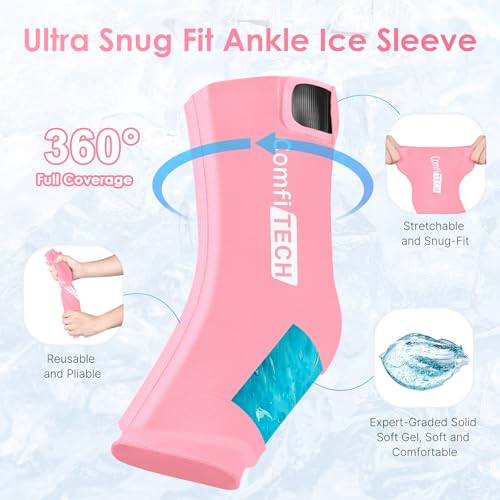 ComfiTECH Ankle Ice Pack Wrap, Large Opening for Foot & Heel, L, Pink, 2P - size: Large
