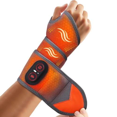 Cordless Wrist Heating Pad with Massage, Red Light Heated Wrist Brace for Pain Relief, Rechargeable Heated Wrist Brace for Carpal Tunnel, Women and Men Wrist, Hand, Arm, Ankle