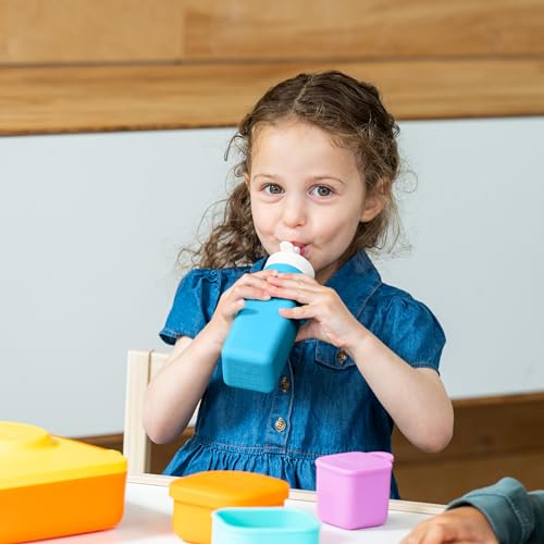 Omie OmieBox Reusable Silicone Water Bottle - 8.7 oz, Straw Top, BPA-Free & Phthalate-Free, Leak-Proof (Blue) (OmieBox Sold Separately) - color: Blue