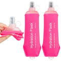 2 Pack 500ml Soft Flask, Shrink As You Drink Collapsible Water Bottles for Running Vest & Hydration Pack, BPA-Free Leak-Proof TPU Folding Bottle for Hiking Cycling Climbing Jogging-Pink - color: Pink