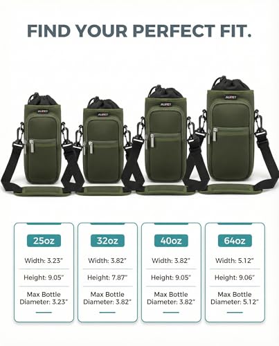 AUPET Water Bottle Sling Bag Sleeve Holder Carrier 25/32/40/64 oz,Insulated Crossbody Water Bottle Case Cover with Strap and Pockets for Men/Women Walking Hiking - color: Dark Olive Green, size: 40oz