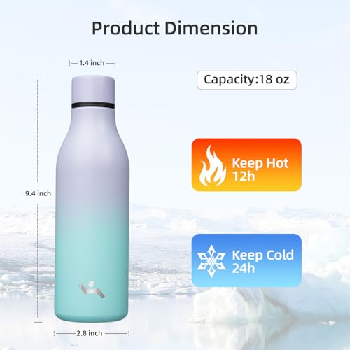 Konokyo 18 oz Insulated Stainless Steel Metal Water Bottle with Strap - color: Lavender Green, size: 18 Ounces