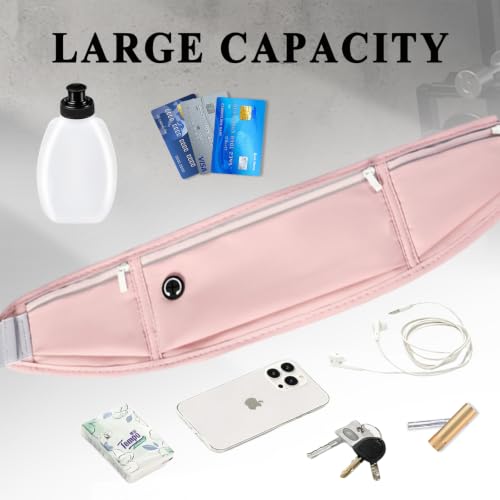 Running Belt with Water Bottle Holder, Large Fanny Pack for Men Women Girls Boys Kids Phone Carry Pouch,Flat Slim Waist Bag Fit Hydration Hiking Runner Walking Workout Gym Sport Travel - color: 02-Pink
