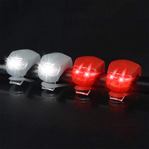 Malker Bicycle Light Front and Rear Silicone LED Bike Light Set - Bike Headlight and Taillight,Waterproof & Safety Road,Mountain Bike Lights,Batteries Included - color: 2pcs White & 2pcs Red, size: 4 lights