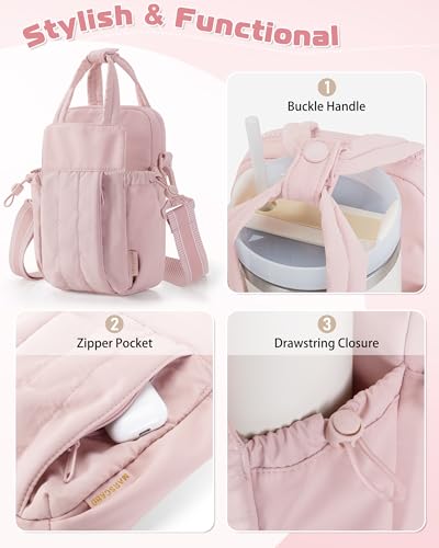 Marscamd Crossbody Water Bottle Holder Bag with RFID for 32 oz - color: Pink